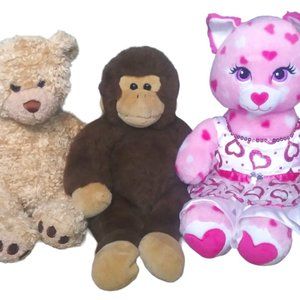 Build a Bear Lot Huggable Hearts Kitty Curly Tan Bear Brown Monkey Stuffed Plush